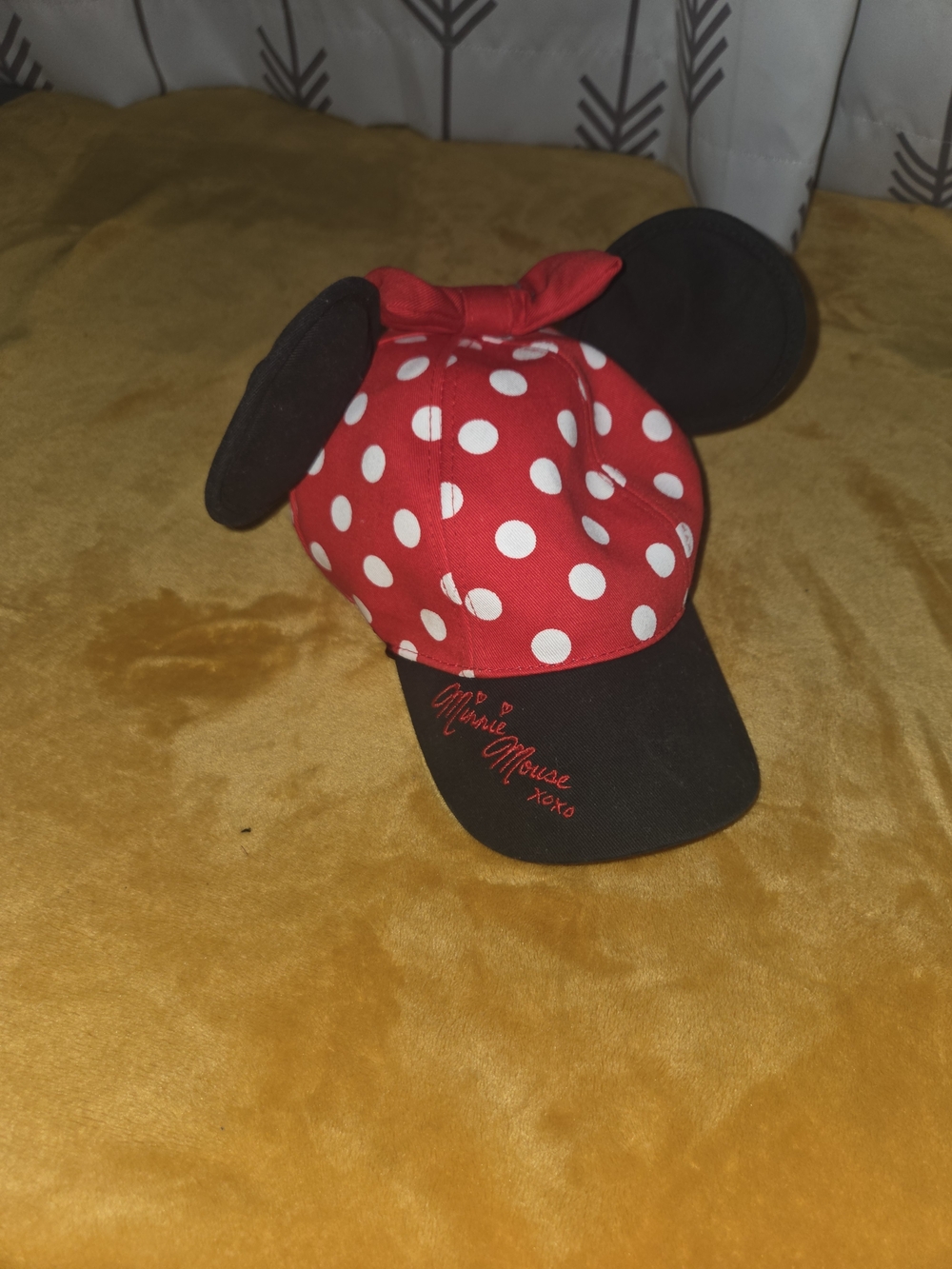 Disney Red & White Polka Dot Minnie Mouse Ear Cap with Black Brim